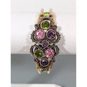 Vintage Sarah Coventry Austrian Lites Bracelet Purple Green Rhinestone Clamper 6